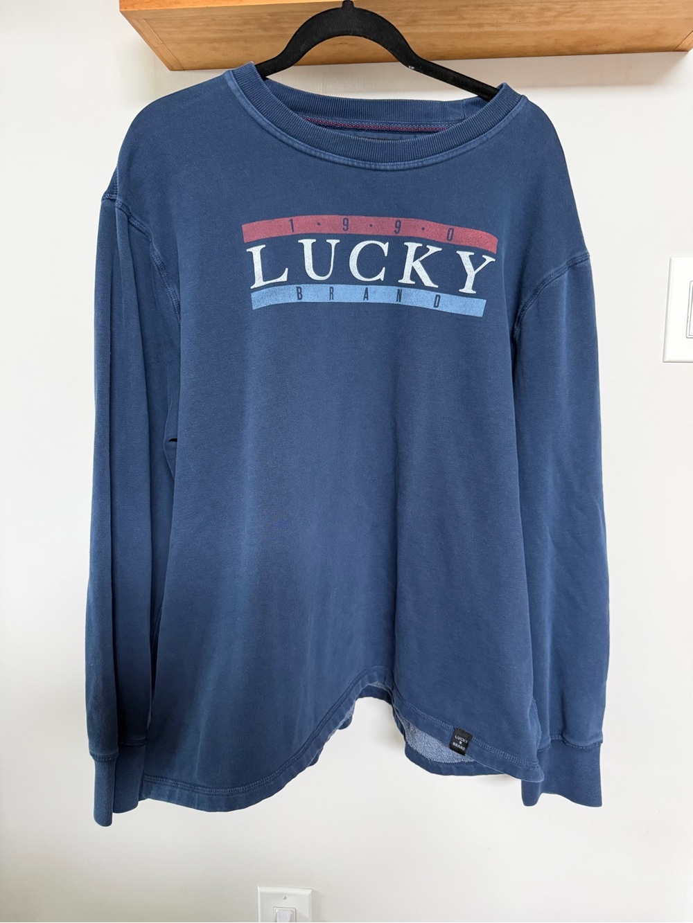1990 Lucky Brand Blue Long-Sleeve crew neck sweatshirt